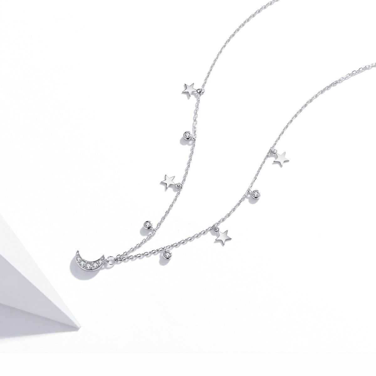 Sterling Silver Crescent Moon & Stars Hypoallergenic Necklace