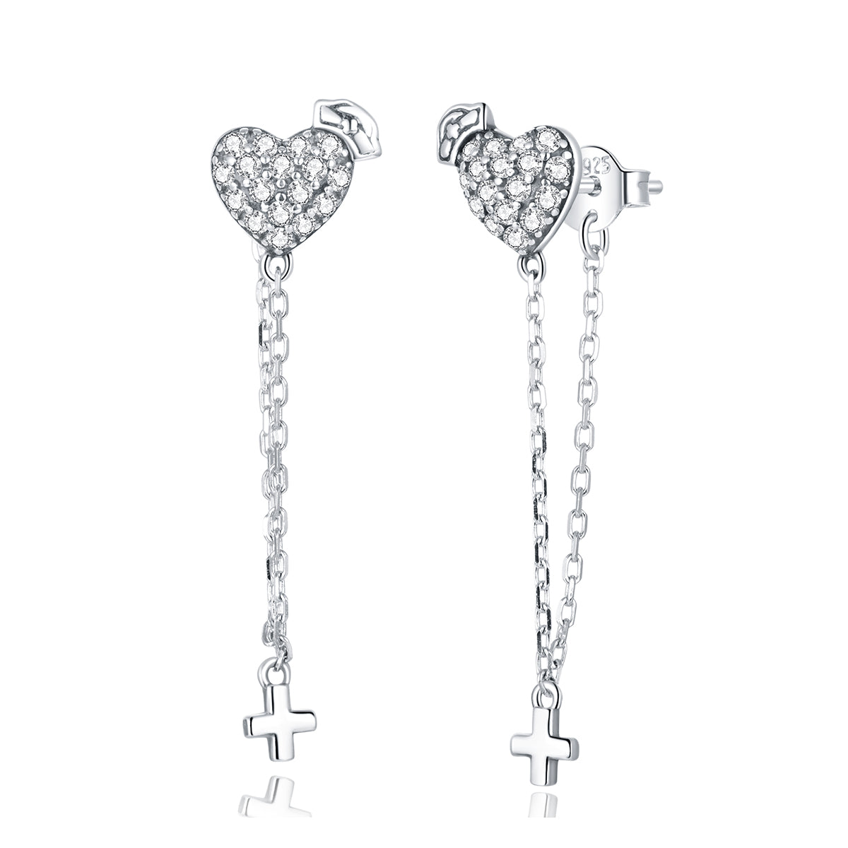 Sterling Silver Nurses Heart Stud Hypoallergenic Earrings
