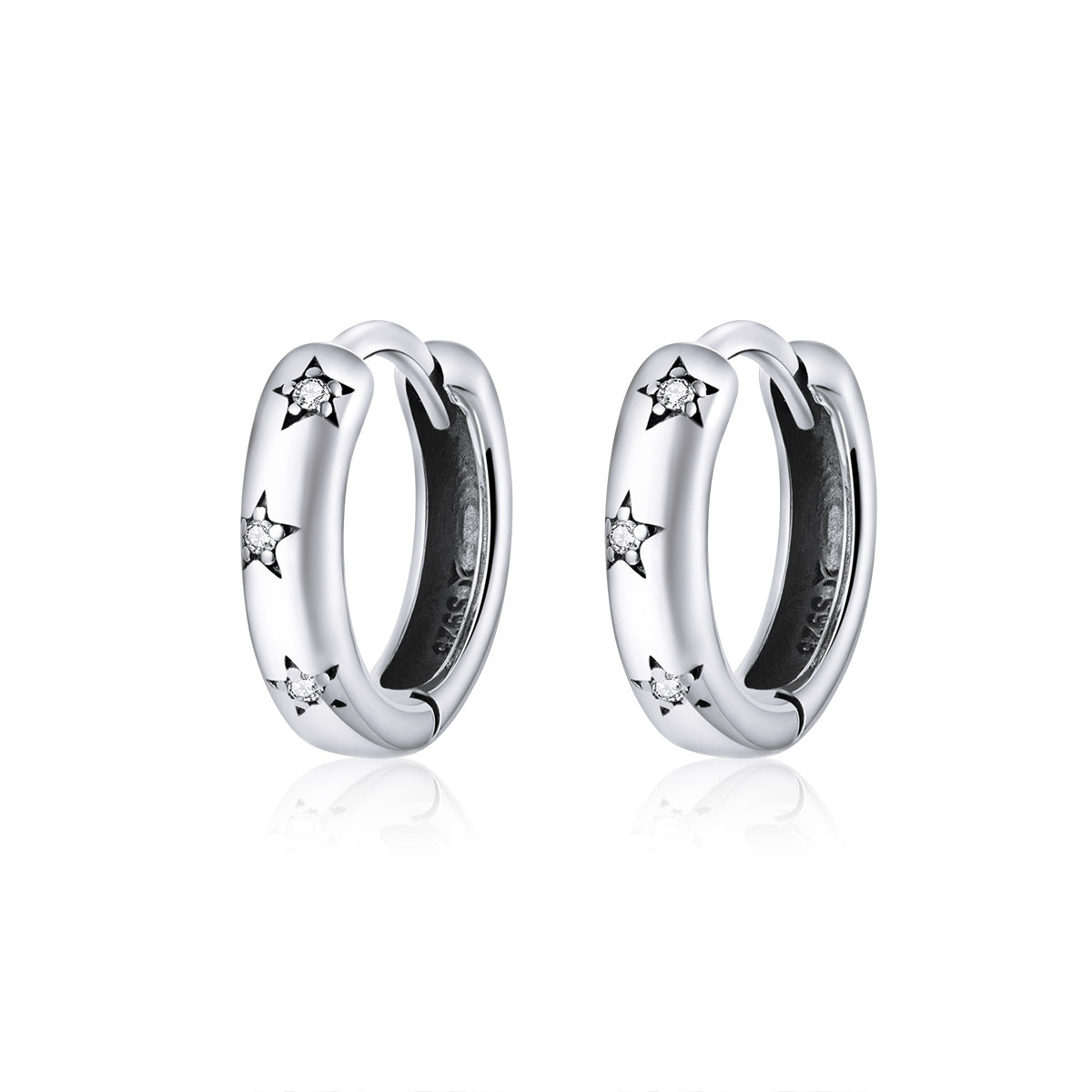 Sterling Silver Sparkling Stars Huggie Hypoallergenic Earrings