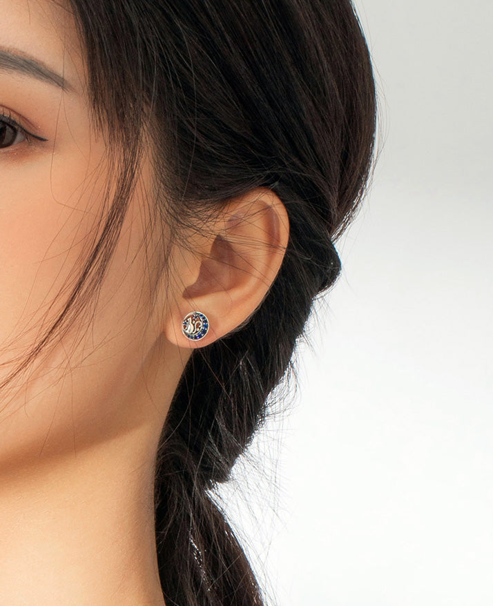 Sterling Silver Mystical Cat Stud Hypoallergenic Earrings