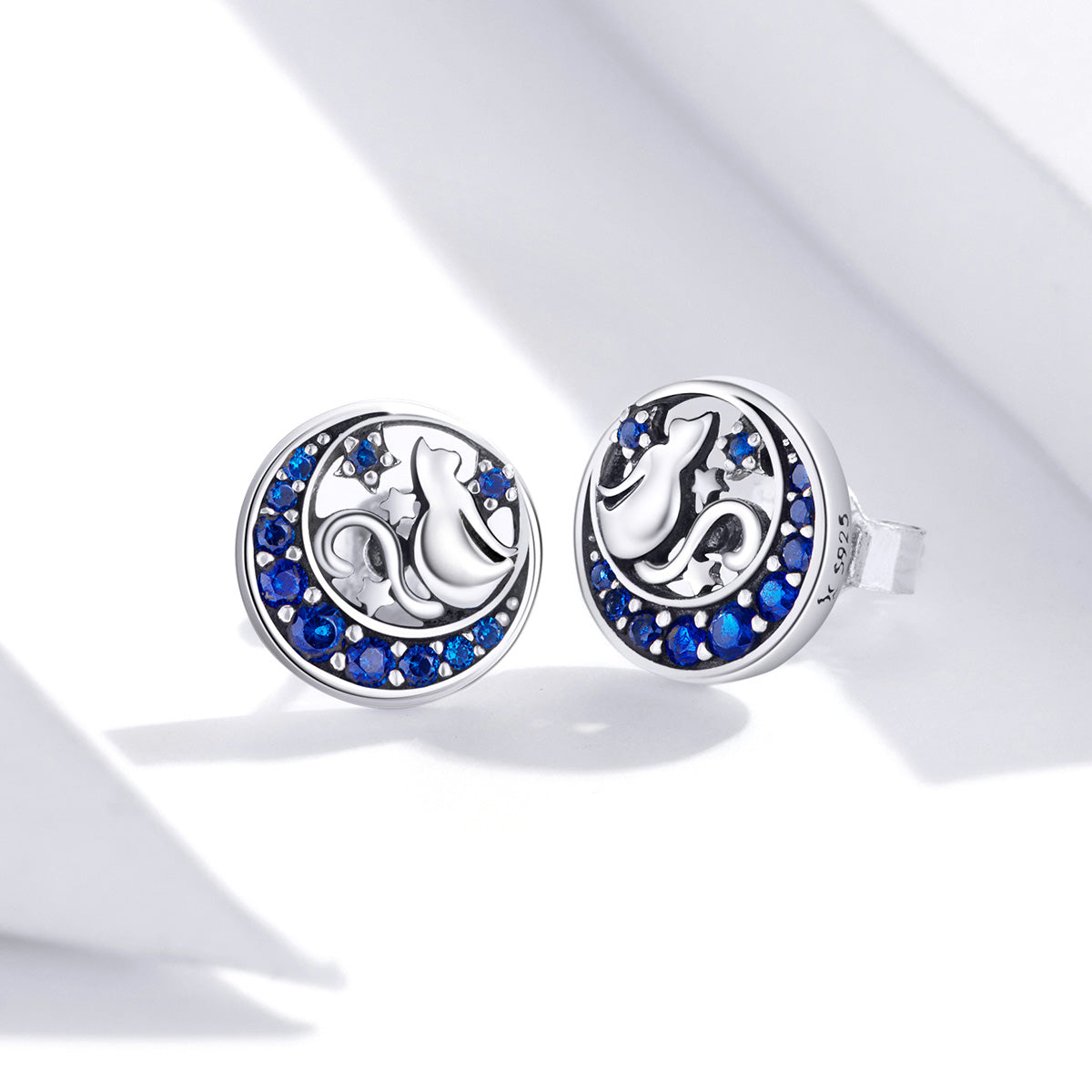 Sterling Silver Mystical Cat Stud Hypoallergenic Earrings