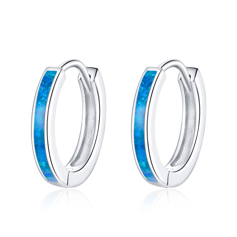 Sterling Silver Blue Opal Huggie Hypoallergenic Earrings
