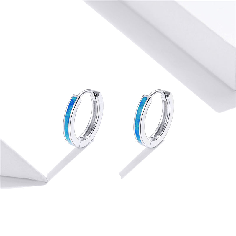 Sterling Silver Blue Opal Huggie Hypoallergenic Earrings