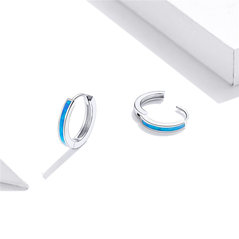 Sterling Silver Blue Opal Huggie Hypoallergenic Earrings