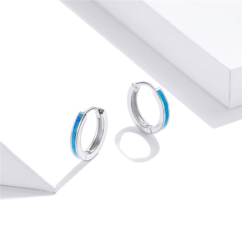 Sterling Silver Blue Opal Huggie Hypoallergenic Earrings