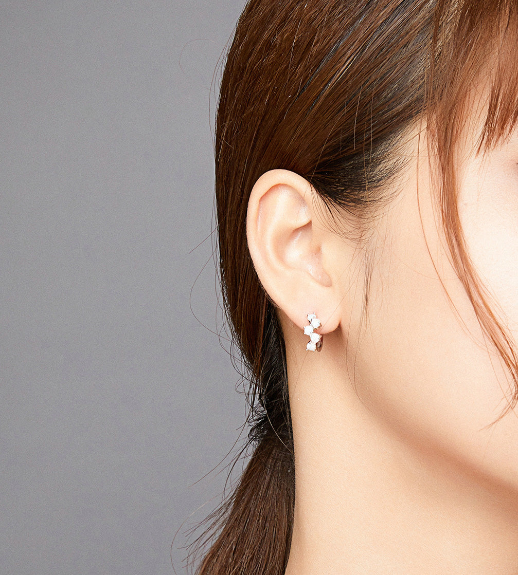 Sterling Silver Opal Huggie Hypoallergenic Earrings