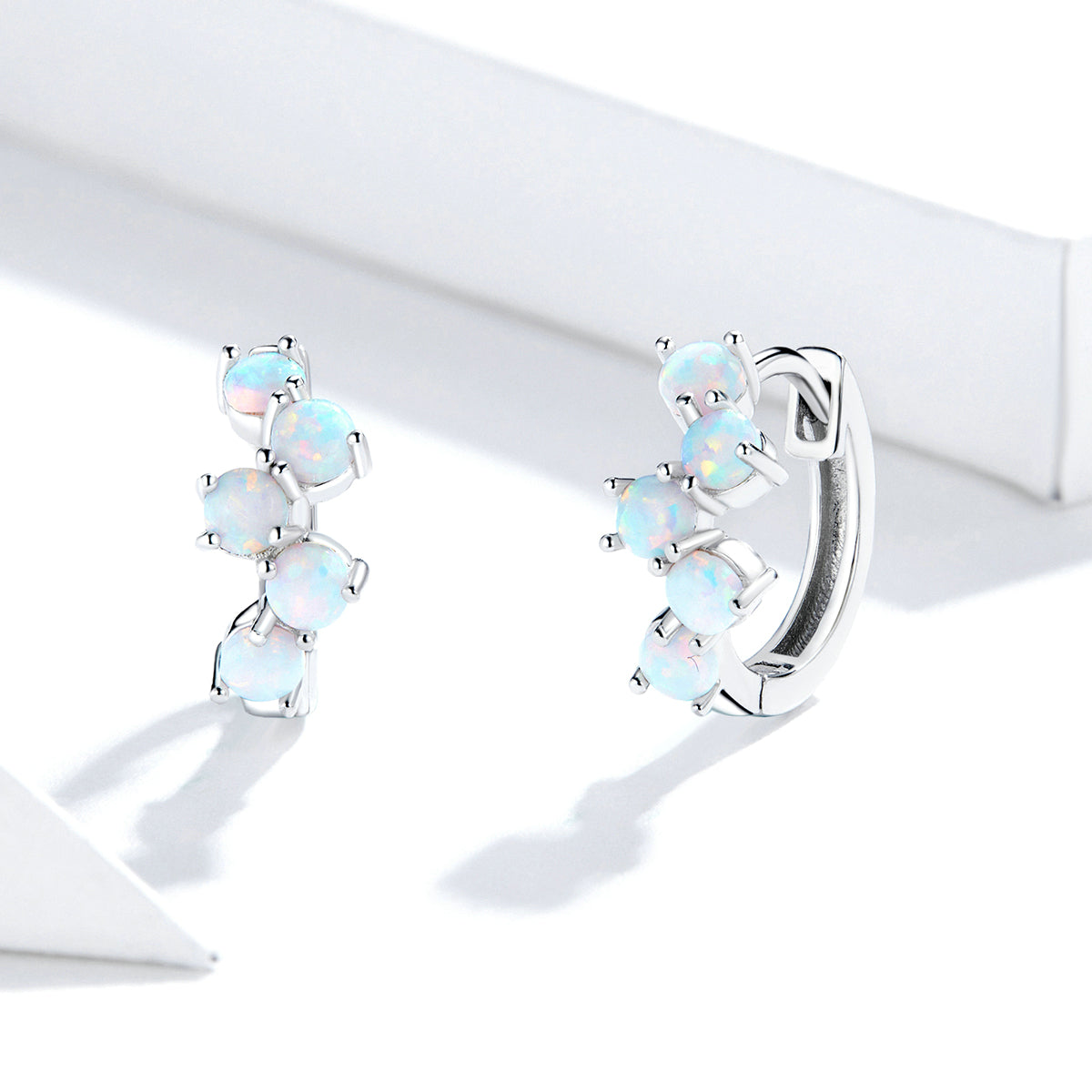 Sterling Silver Opal Huggie Hypoallergenic Earrings