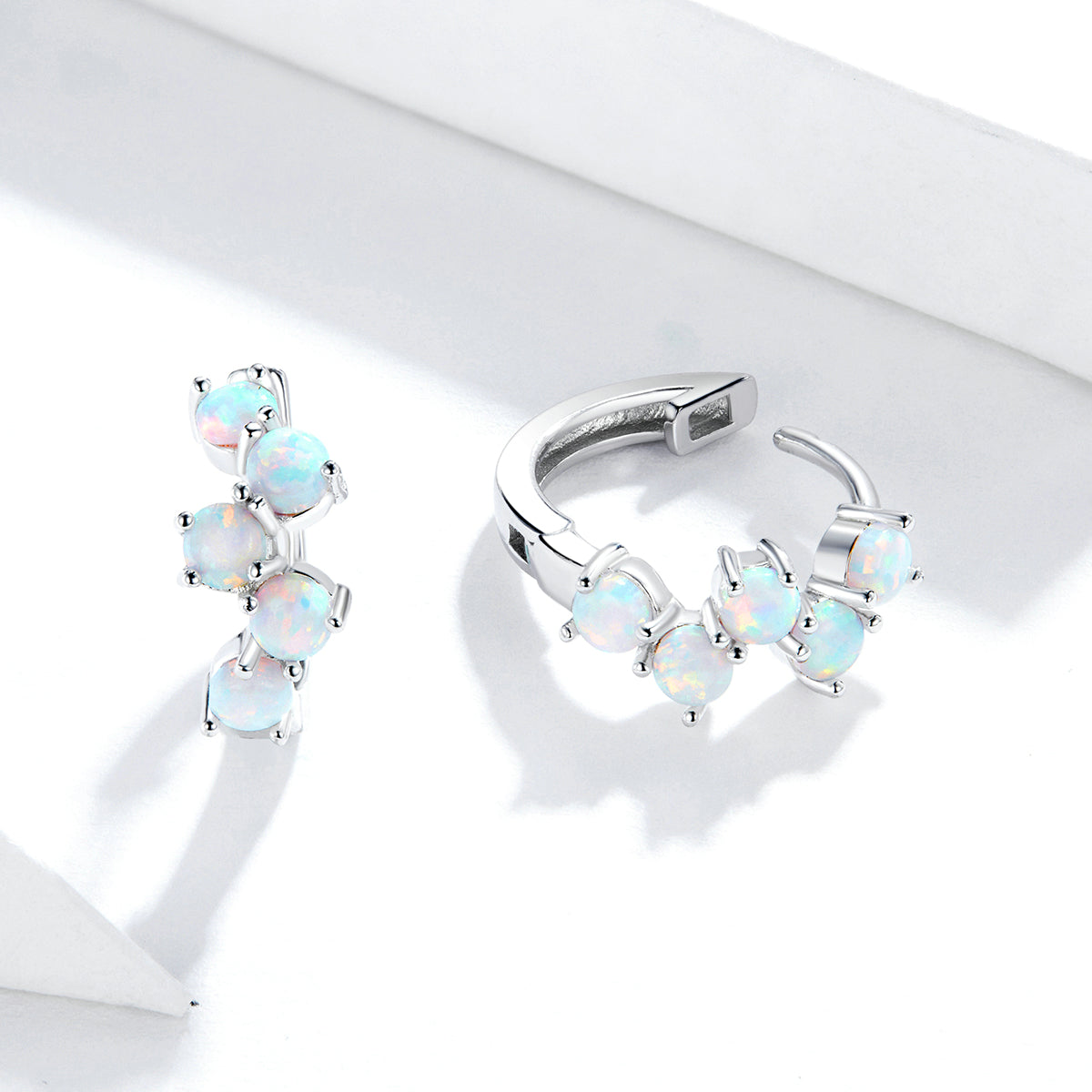 Sterling Silver Opal Huggie Hypoallergenic Earrings