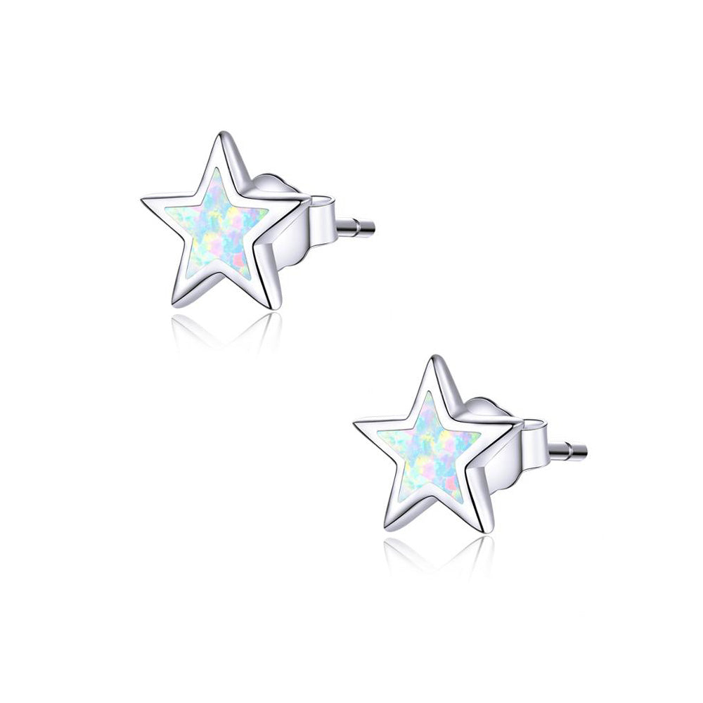 Sterling Silver Moon & Star Opal Stud Hypoallergenic Earrings