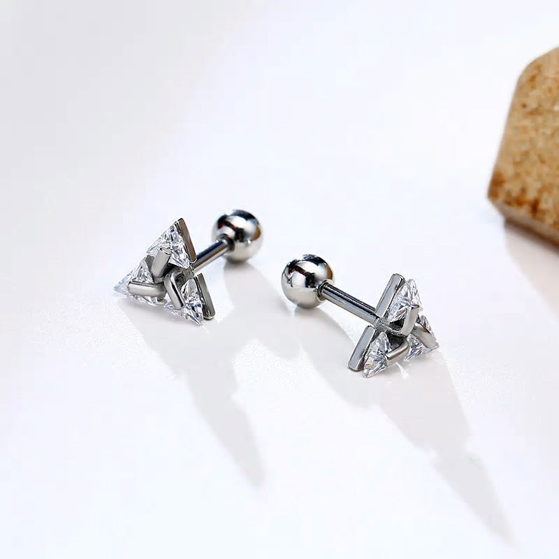 Stainless Steel Pierced Triangle Screw Stud Earring