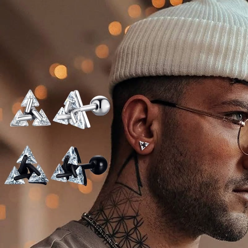 Stainless Steel Pierced Triangle Screw Stud Earring
