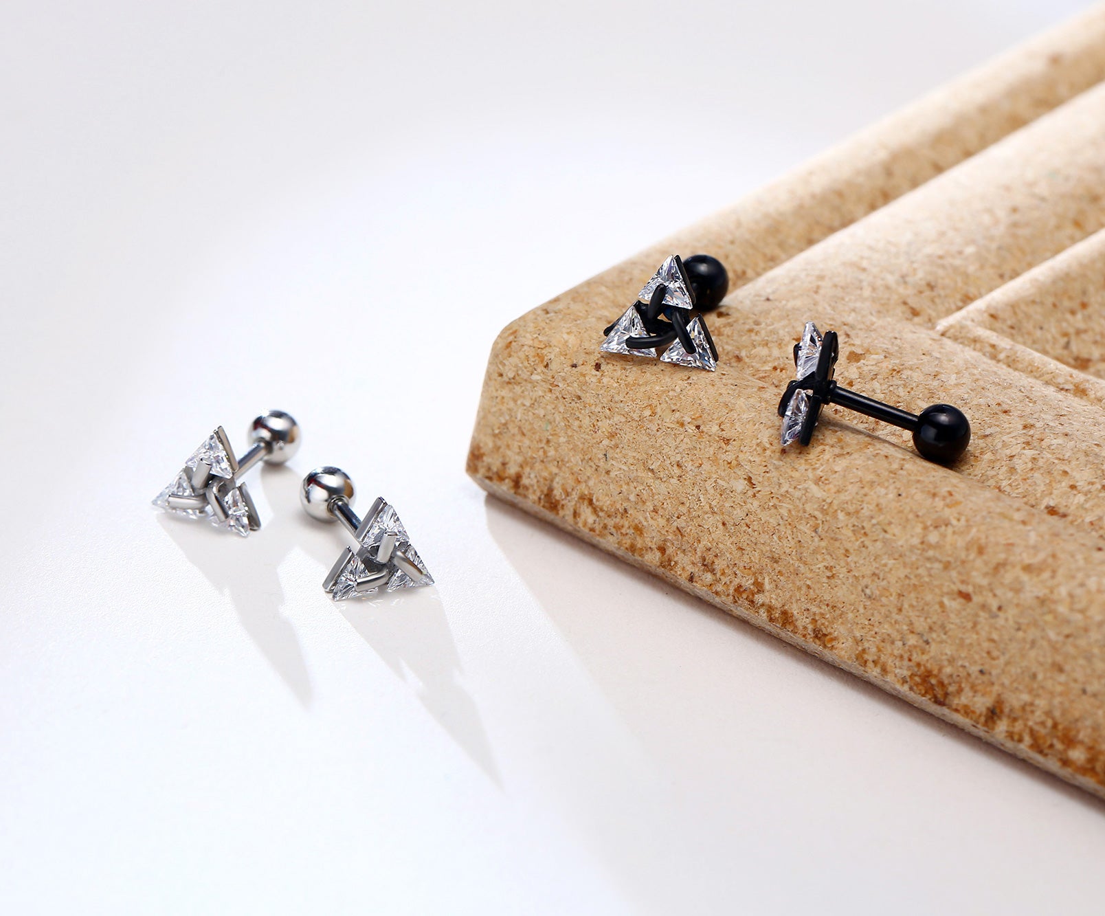 Stainless Steel Pierced Triangle Screw Stud Earring