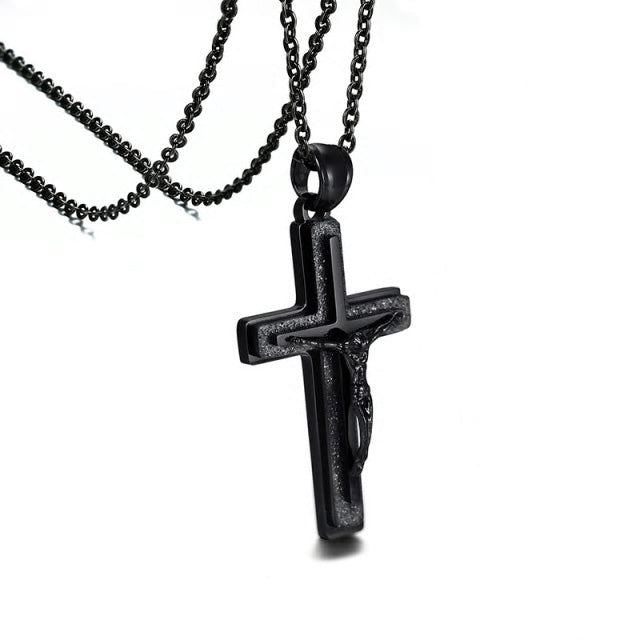 Stainless Steel Jesus Triple Crucifix Necklace