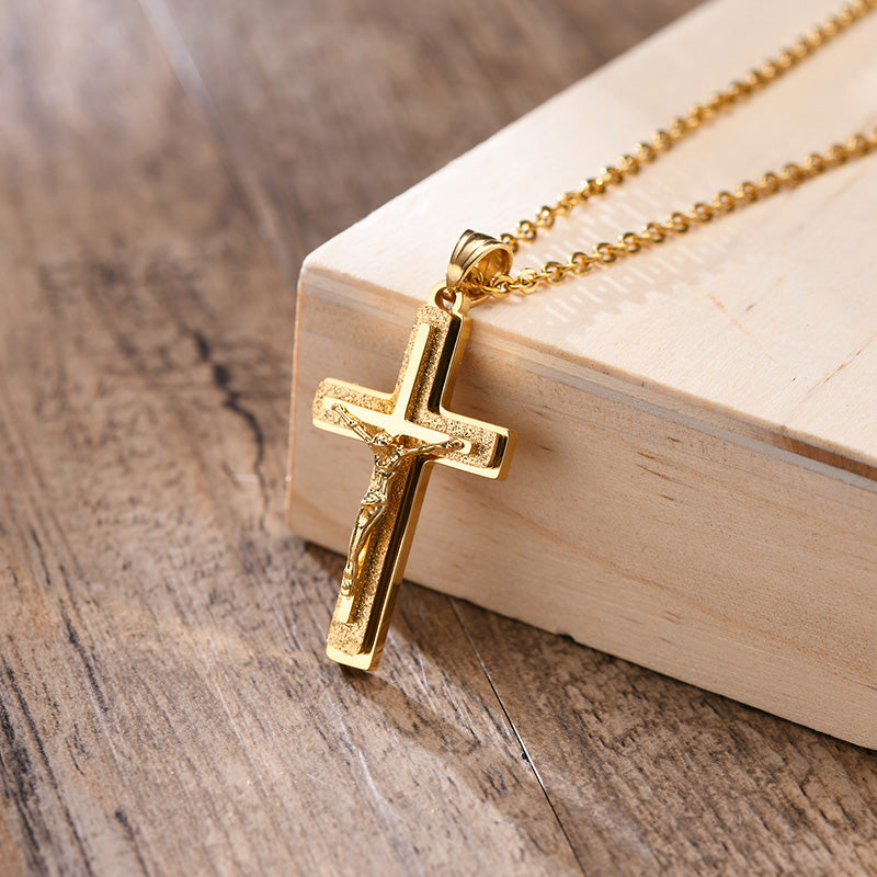 Stainless Steel Jesus Triple Crucifix Necklace