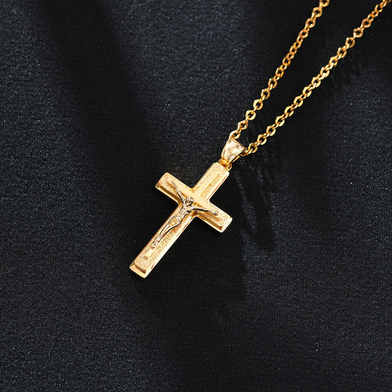 Stainless Steel Jesus Triple Crucifix Necklace