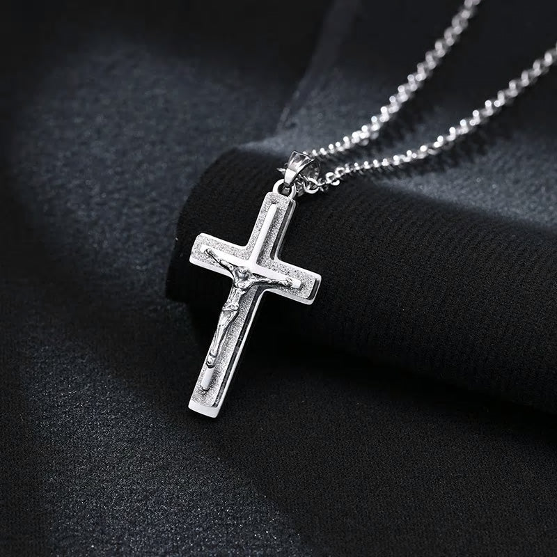 Stainless Steel Jesus Triple Crucifix Necklace