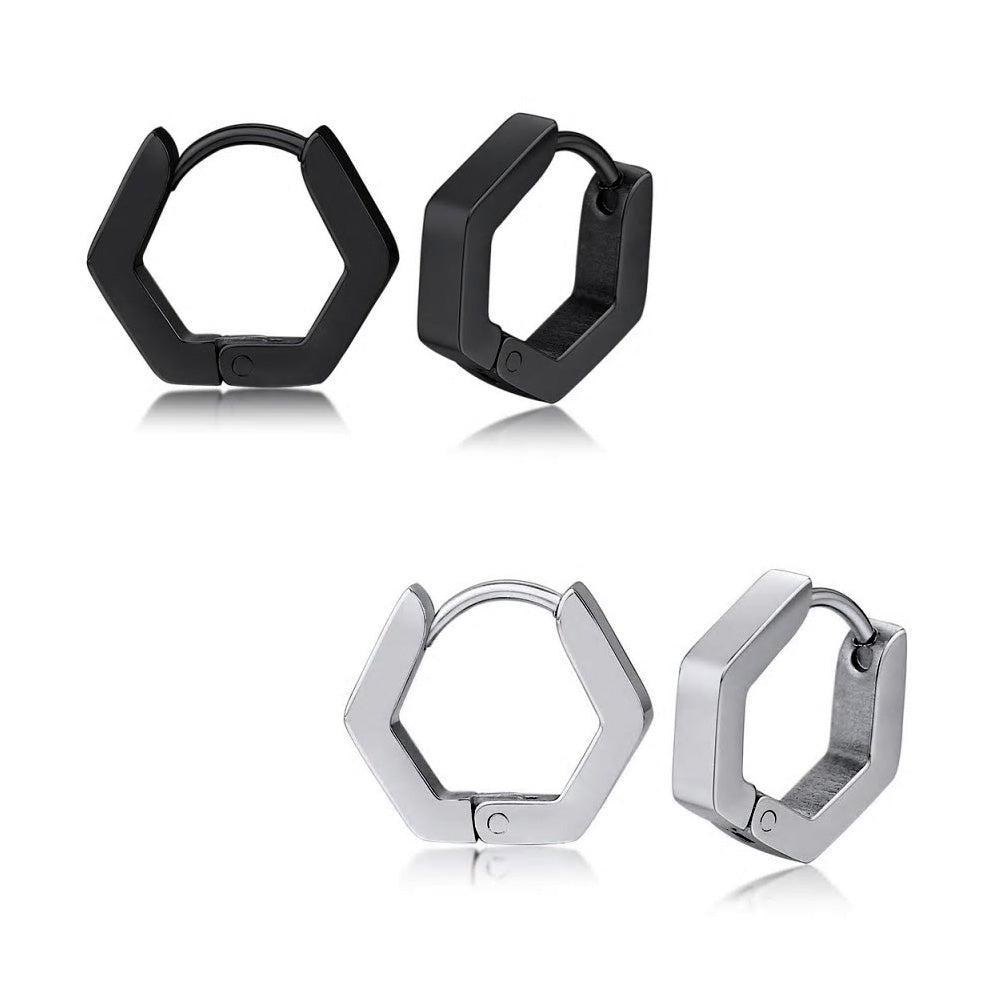 Stainless Steel Hexagonal Huggie Earrings
