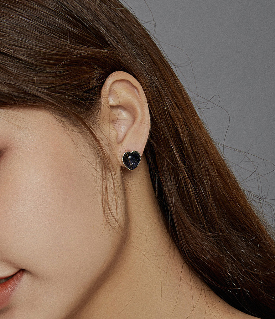 Sterling Silver Galaxy Heart Stud Hypoallergenic Earrings