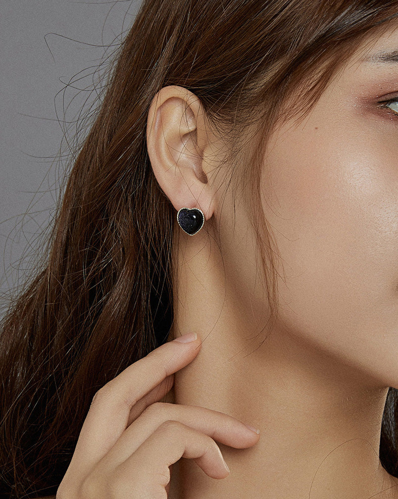 Sterling Silver Galaxy Heart Stud Hypoallergenic Earrings