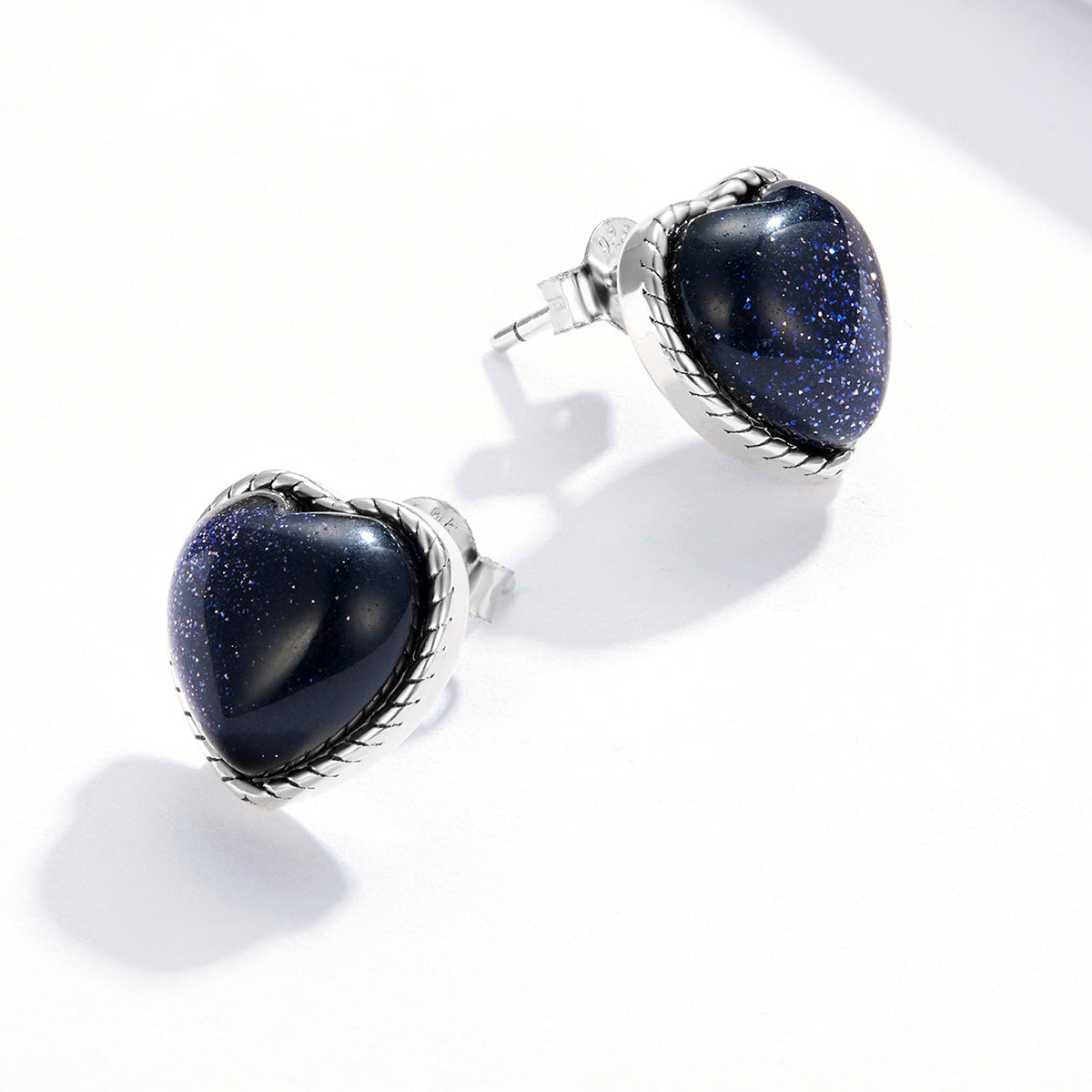 Sterling Silver Galaxy Heart Stud Hypoallergenic Earrings