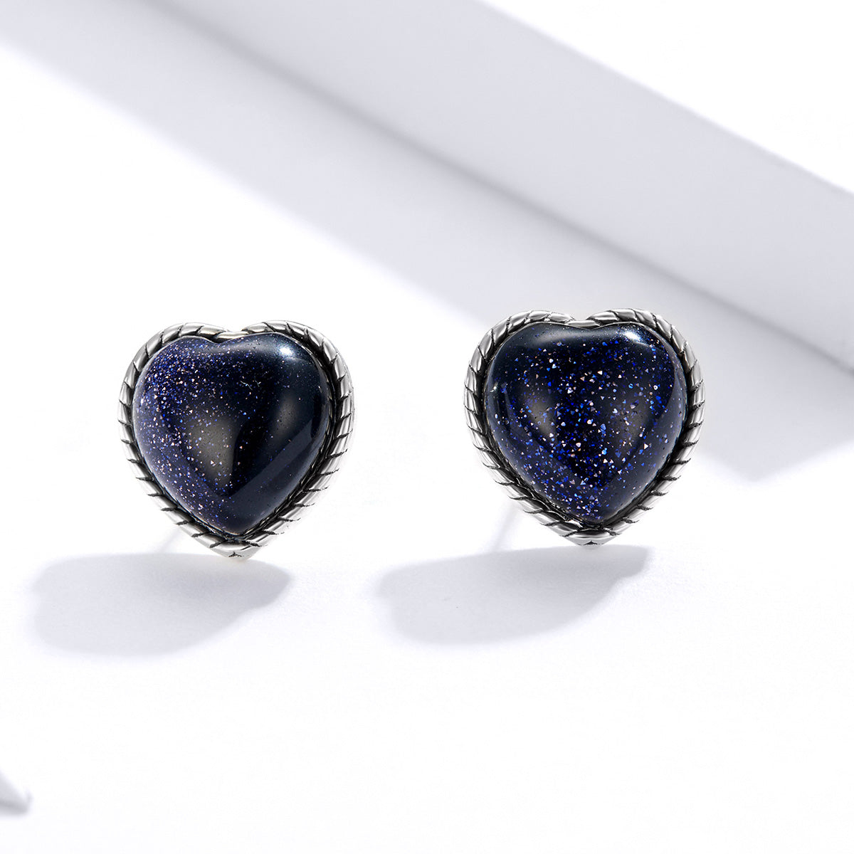 Sterling Silver Galaxy Heart Stud Hypoallergenic Earrings