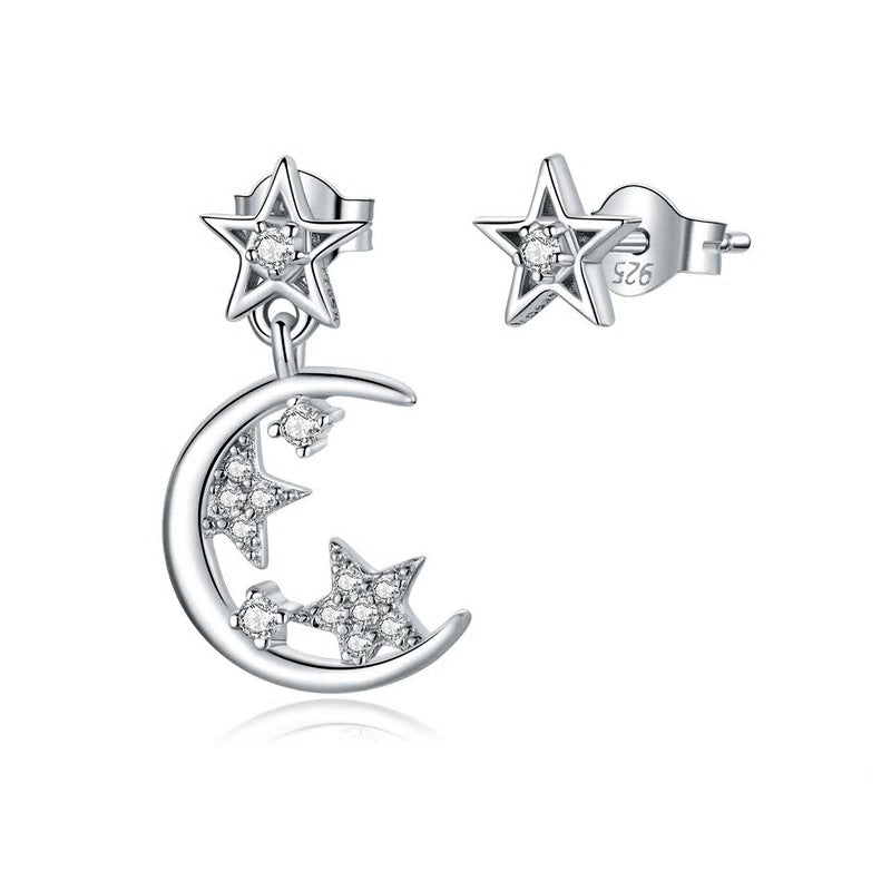 Sterling Silver Starry Moon Stud Hypoallergenic Earrings