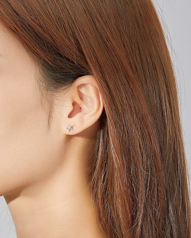 Sterling Silver Starry Moon Stud Hypoallergenic Earrings