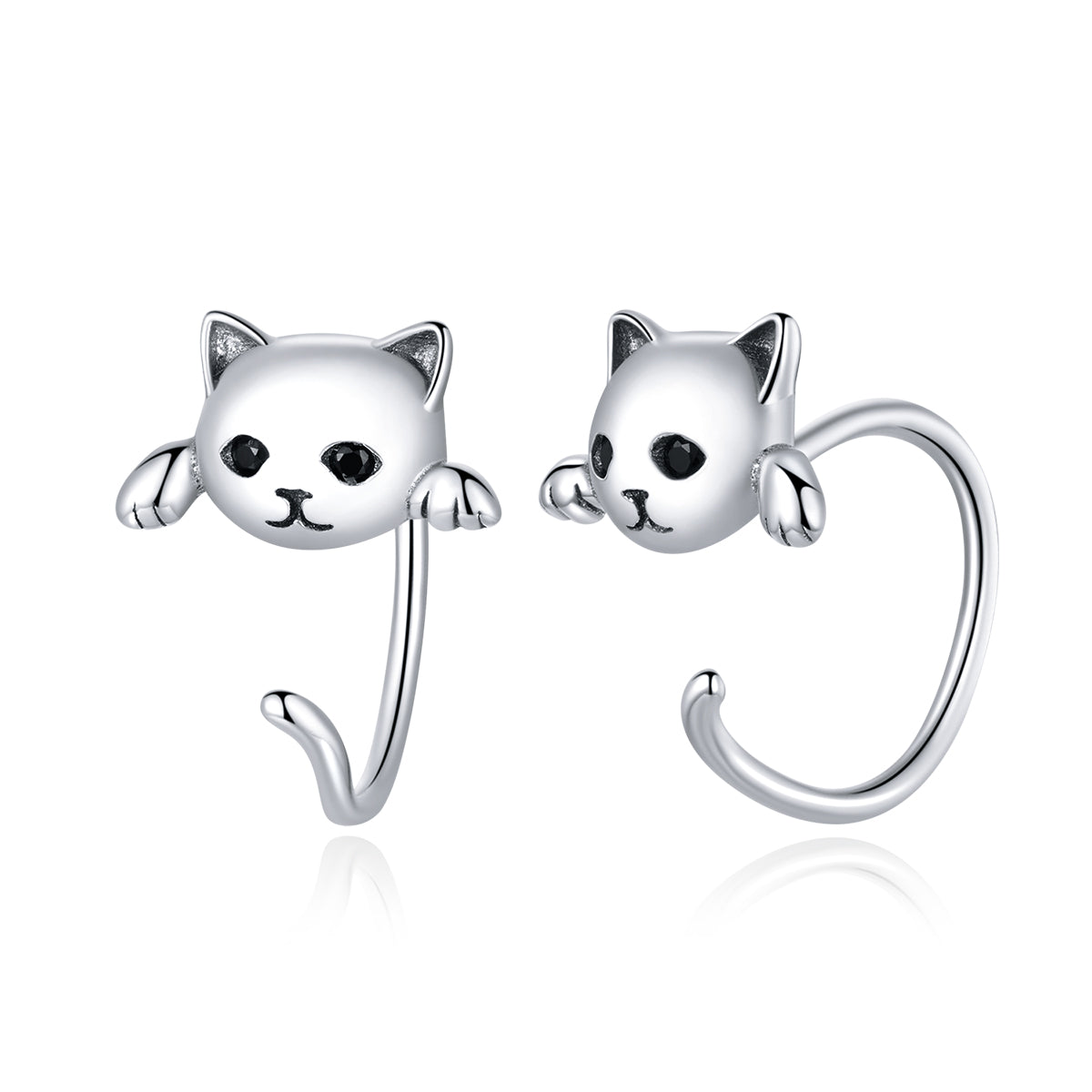 Sterling Silver Cute Cat Wrap Hypoallergenic Earrings