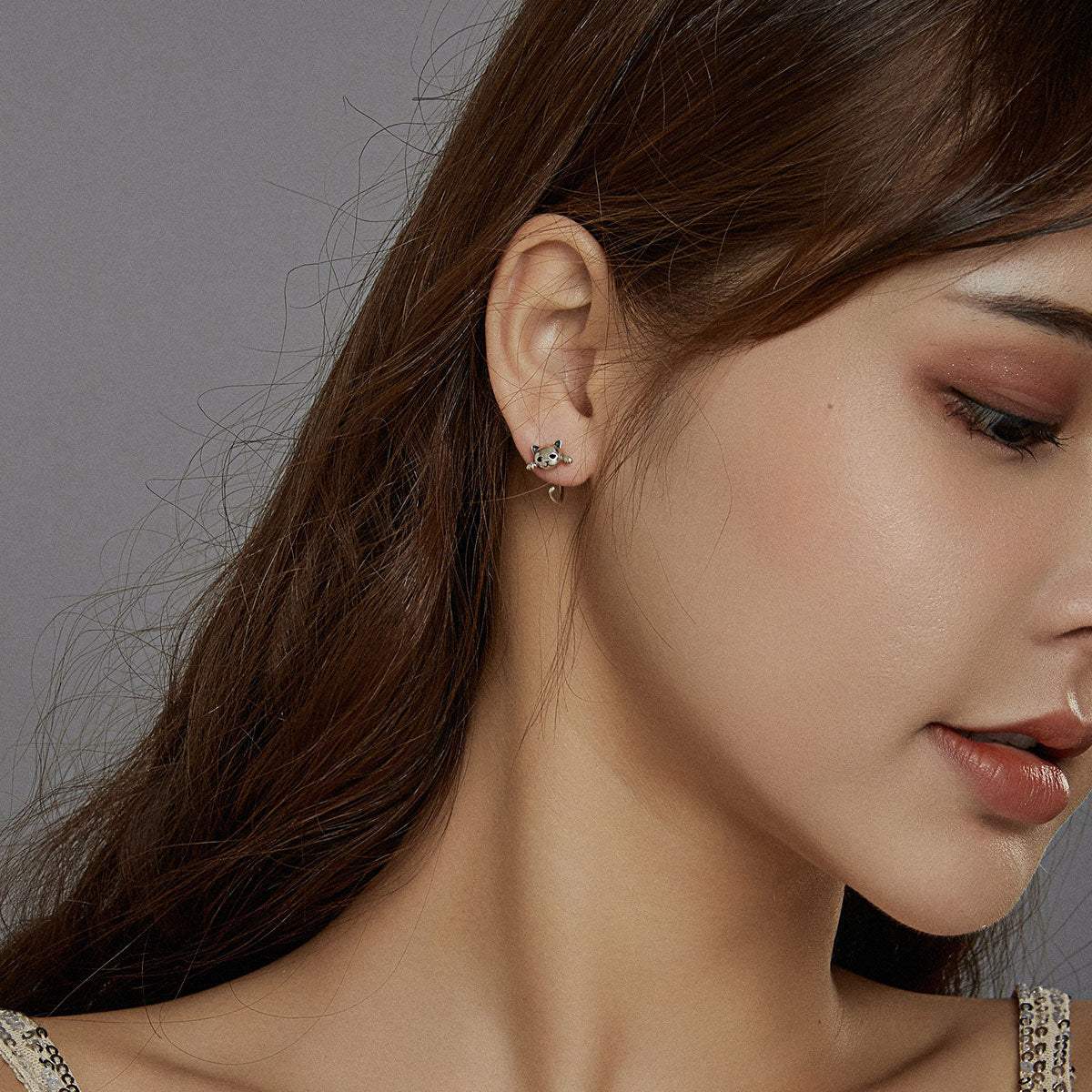 Sterling Silver Cute Cat Wrap Hypoallergenic Earrings