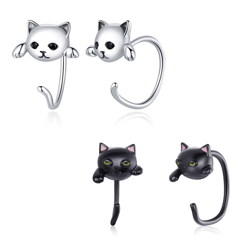 Sterling Silver Cute Cat Wrap Hypoallergenic Earrings