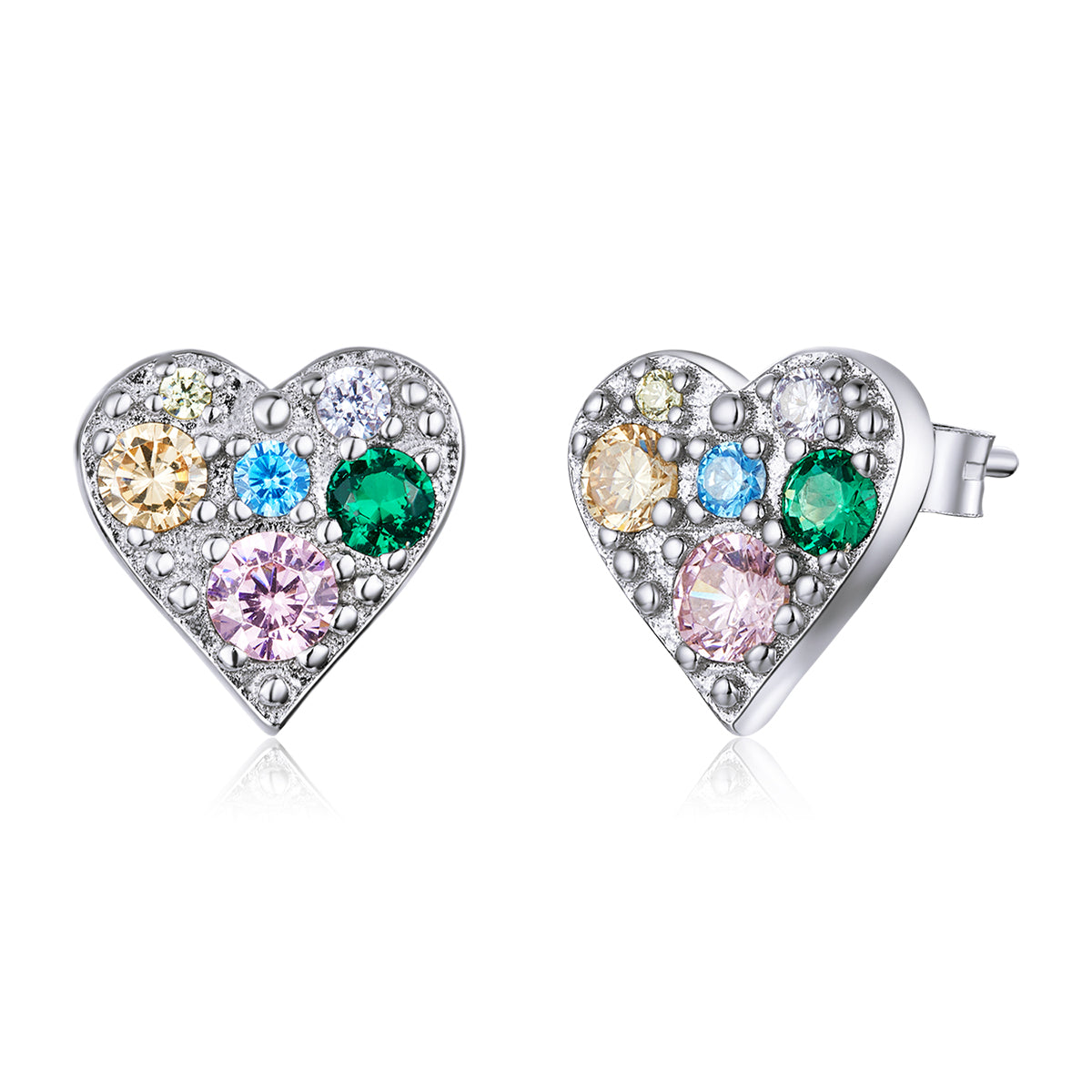 Sterling Silver Colourful Heart Stud Hypoallergenic Earrings