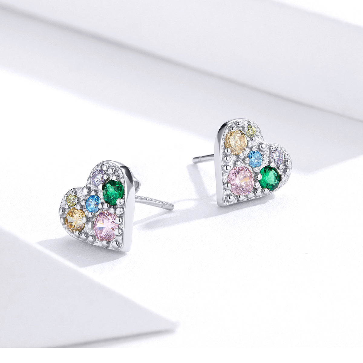 Sterling Silver Colourful Heart Stud Hypoallergenic Earrings