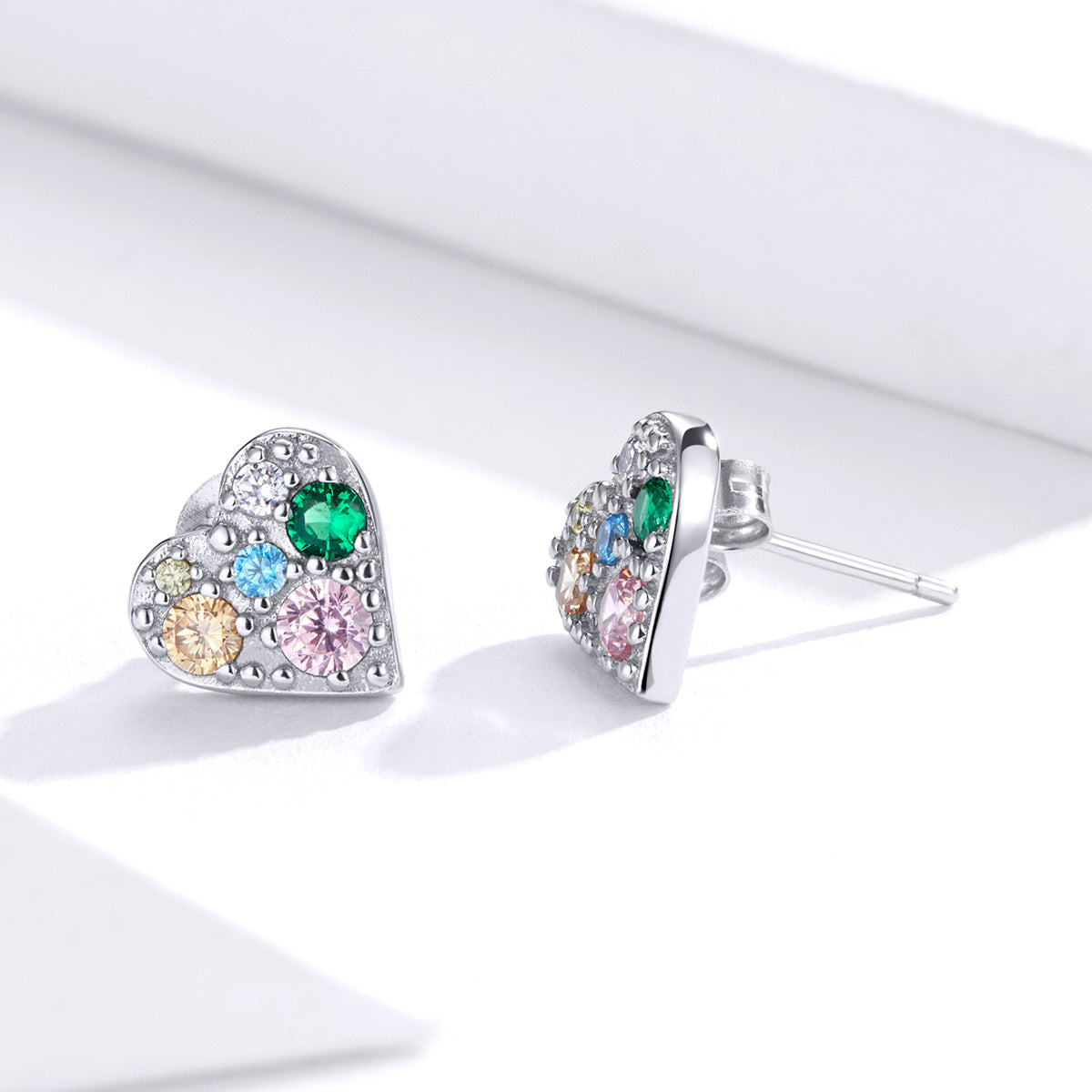 Sterling Silver Colourful Heart Stud Hypoallergenic Earrings