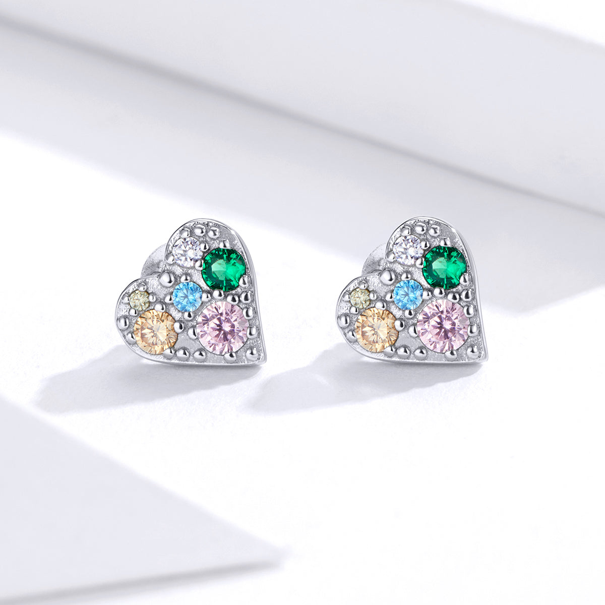 Sterling Silver Colourful Heart Stud Hypoallergenic Earrings