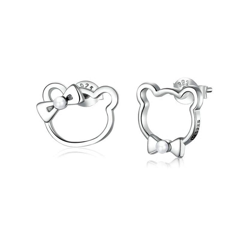 Sterling Silver Cute Bear Stud Hypoallergenic Earrings