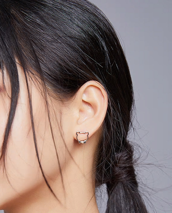 Sterling Silver Cute Bear Stud Hypoallergenic Earrings