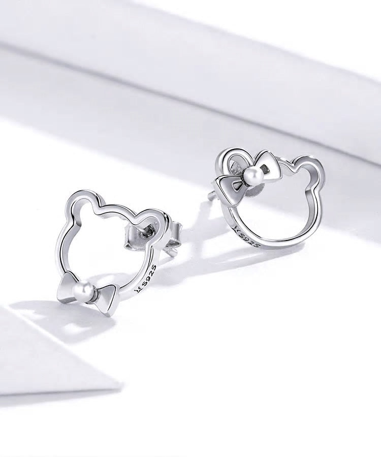 Sterling Silver Cute Bear Stud Hypoallergenic Earrings