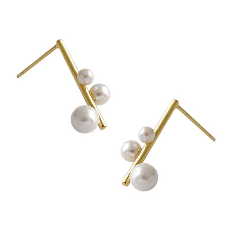 Sterling Silver Geometric Pearl Eardrops Stud Hypoallergenic Earrings - Various