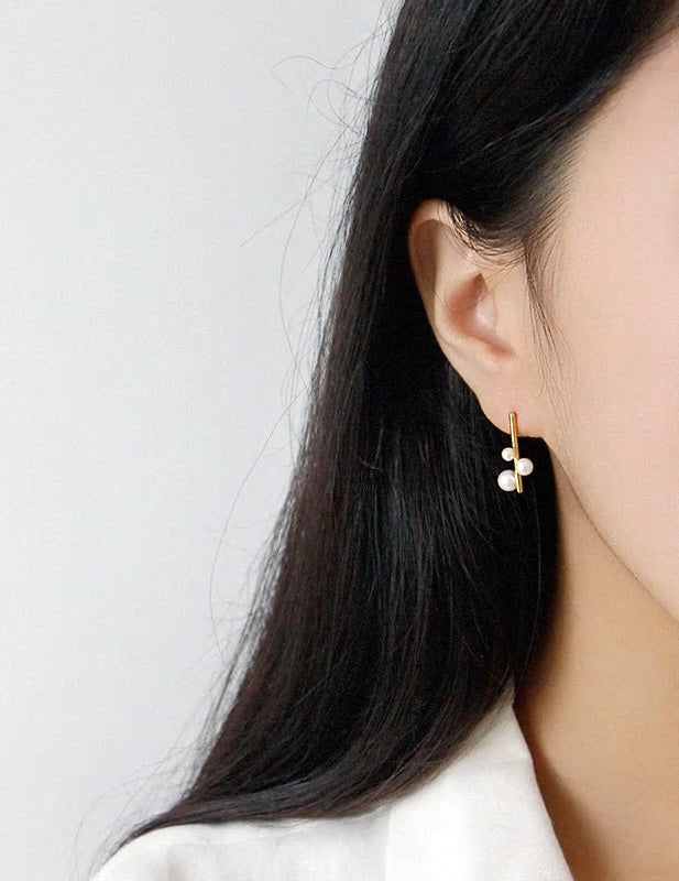 Sterling Silver Geometric Pearl Eardrops Stud Hypoallergenic Earrings - Various