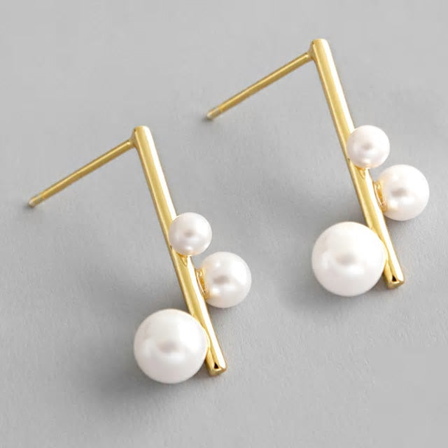 Sterling Silver Geometric Pearl Eardrops Stud Hypoallergenic Earrings - Various