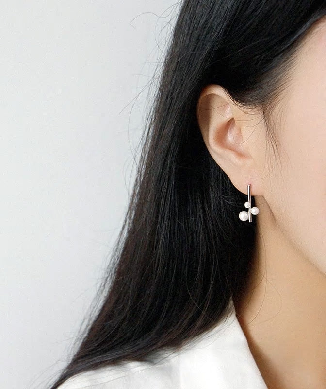 Sterling Silver Geometric Pearl Eardrops Stud Hypoallergenic Earrings - Various