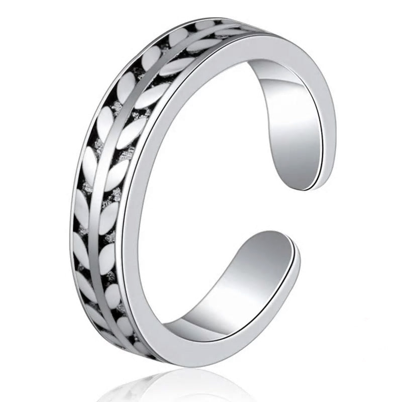 Sterling Silver Vintage Carved Olive Leaves Adjustable Hypoallergenic Ring