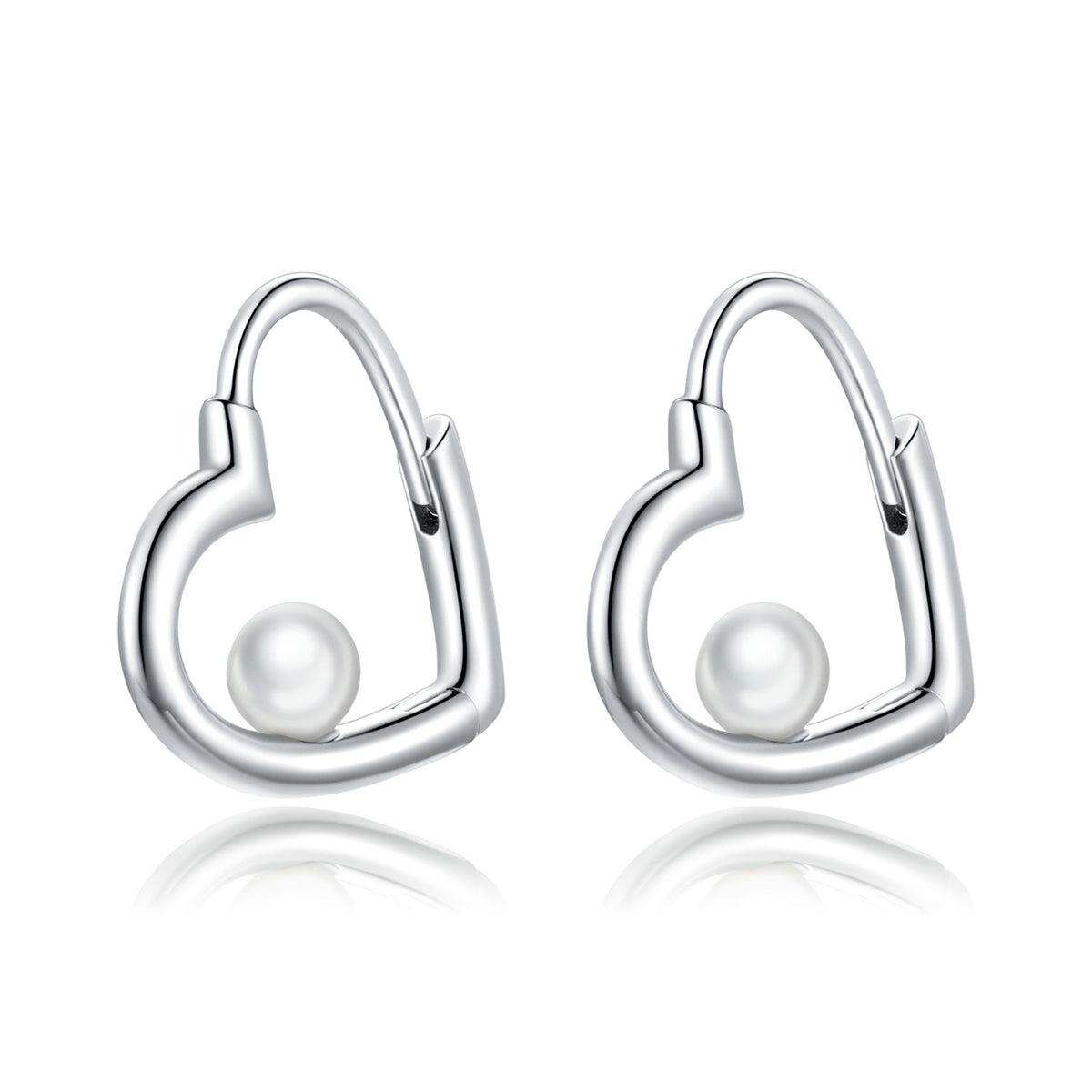 Sterling Silver Pearl Heart Huggie Hypoallergenic Earrings