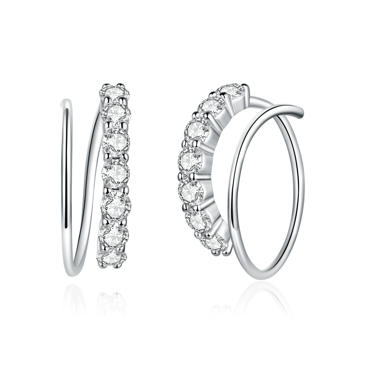 Sterling Silver Cubic Zirconia Circular Barbell Hypoallergenic Earrings