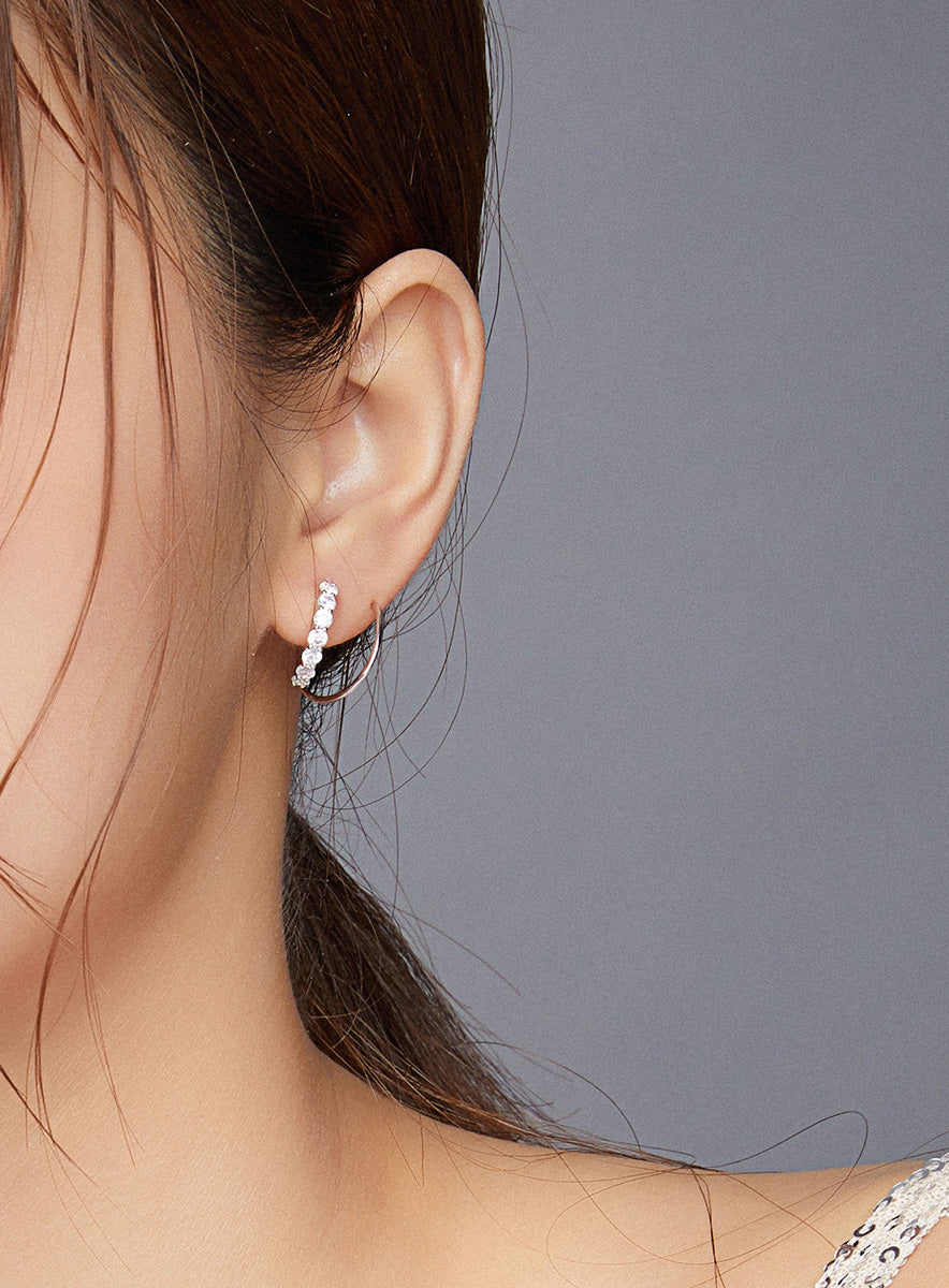 Sterling Silver Cubic Zirconia Circular Barbell Hypoallergenic Earrings