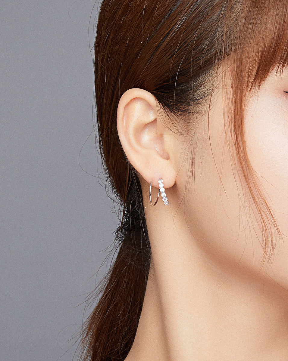 Sterling Silver Cubic Zirconia Circular Barbell Hypoallergenic Earrings