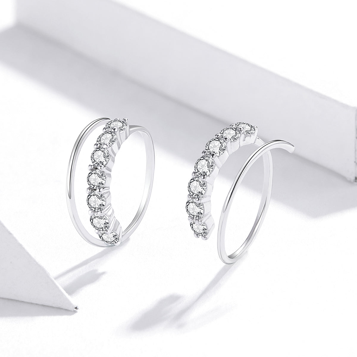 Sterling Silver Cubic Zirconia Circular Barbell Hypoallergenic Earrings