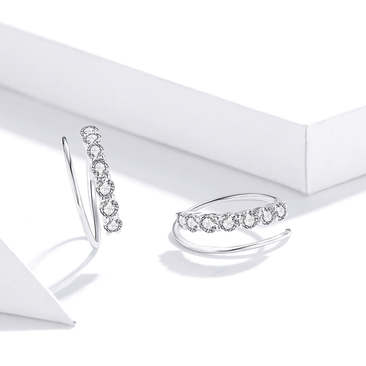 Sterling Silver Cubic Zirconia Circular Barbell Hypoallergenic Earrings