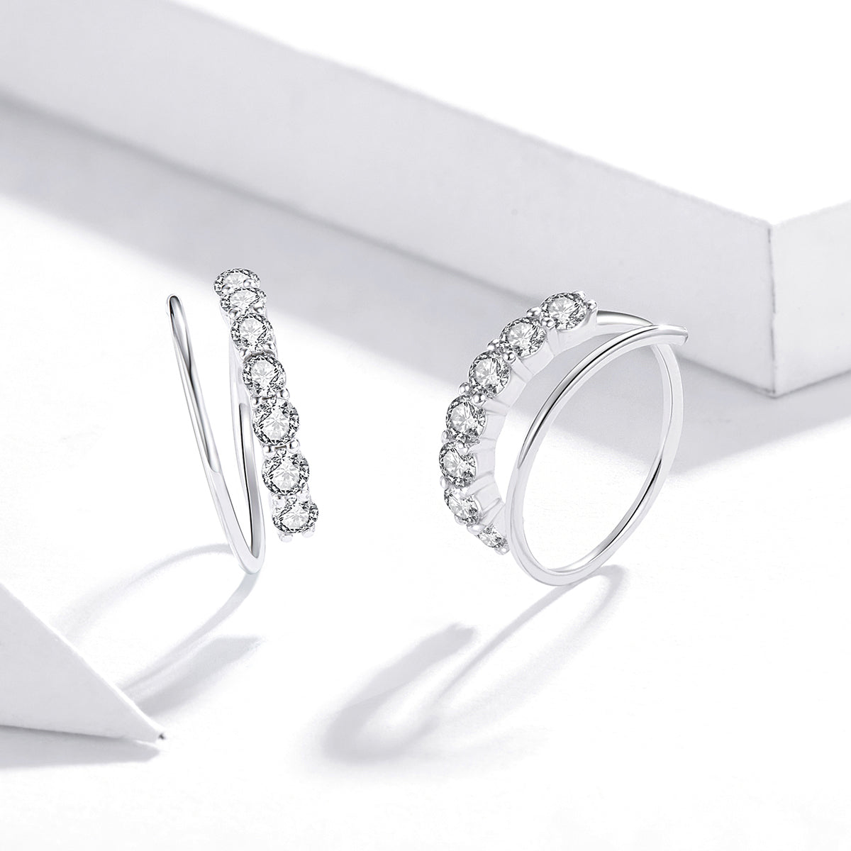 Sterling Silver Cubic Zirconia Circular Barbell Hypoallergenic Earrings