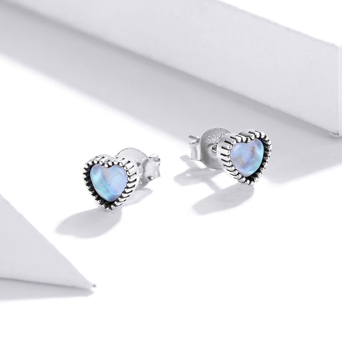 Sterling Silver Glass Heart Stud Hypoallergenic Earrings